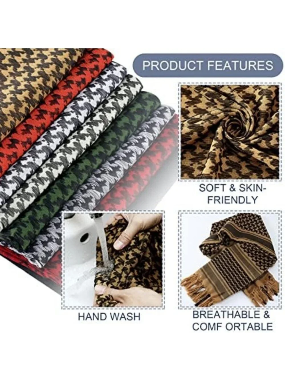 9 Pcs Tactical Shemagh Scarf Set for Men & Women - Cotton Neck Wrap with Tassels